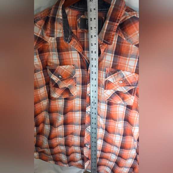 BKE Men's Vibrant Orange Plaid Button-Down Shirt - Picture 2 of 6